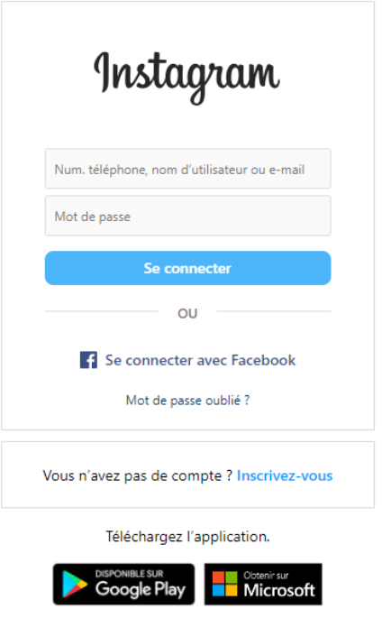 Inscription compte instagram 